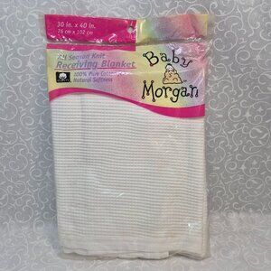 Vtg Original White Baby Morgan Cotton  Receiving Blanket Waffle Knit 30 x 40 New